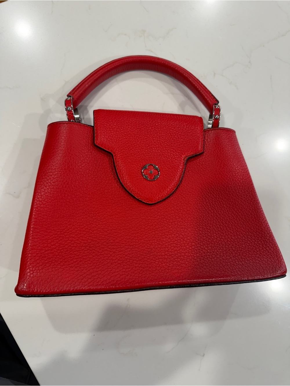 Louis Vuitton Red Pebbled Leather Top-Handle Satchel
